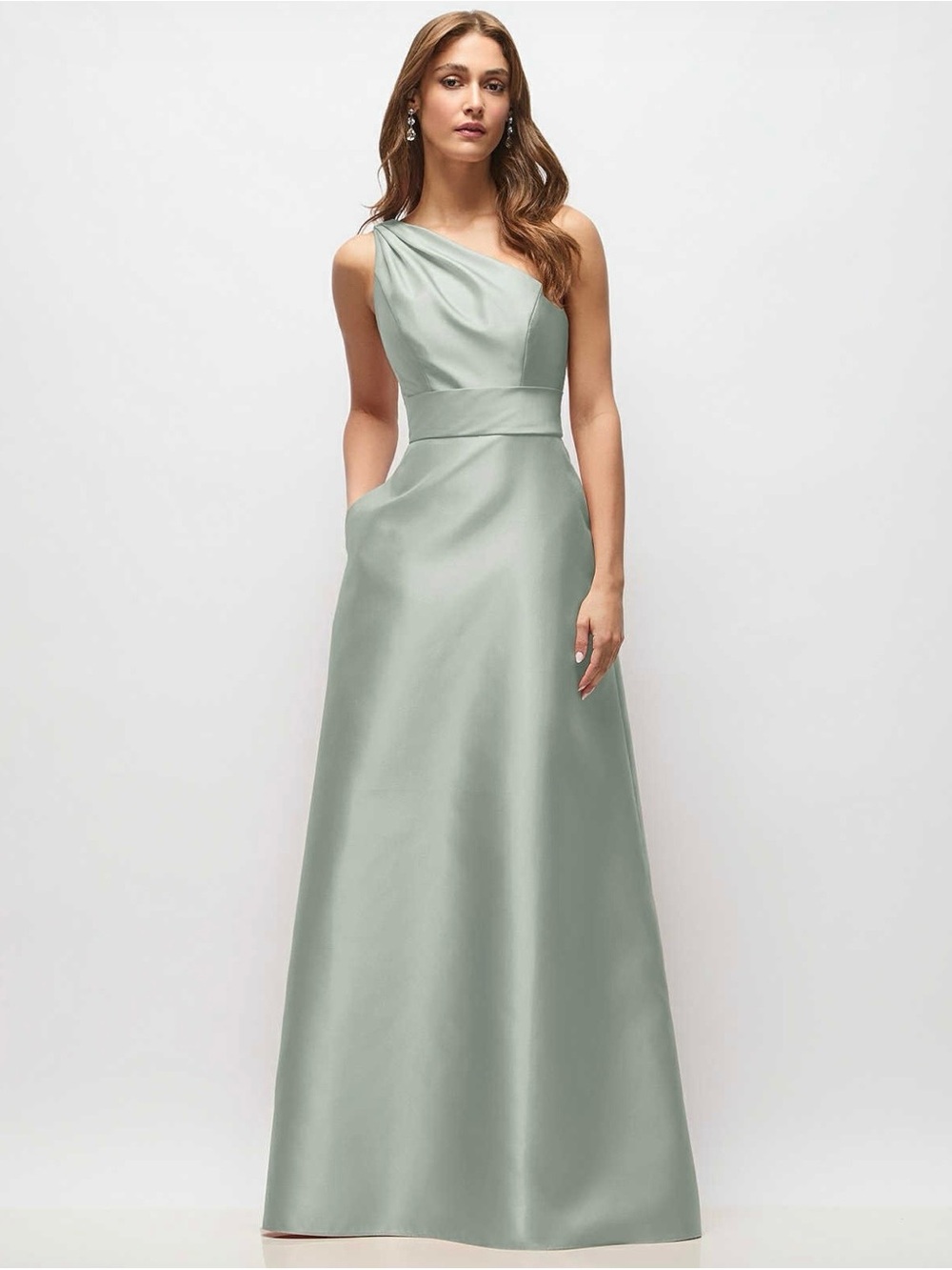 One-Shoulder Sage Green Formal Gown